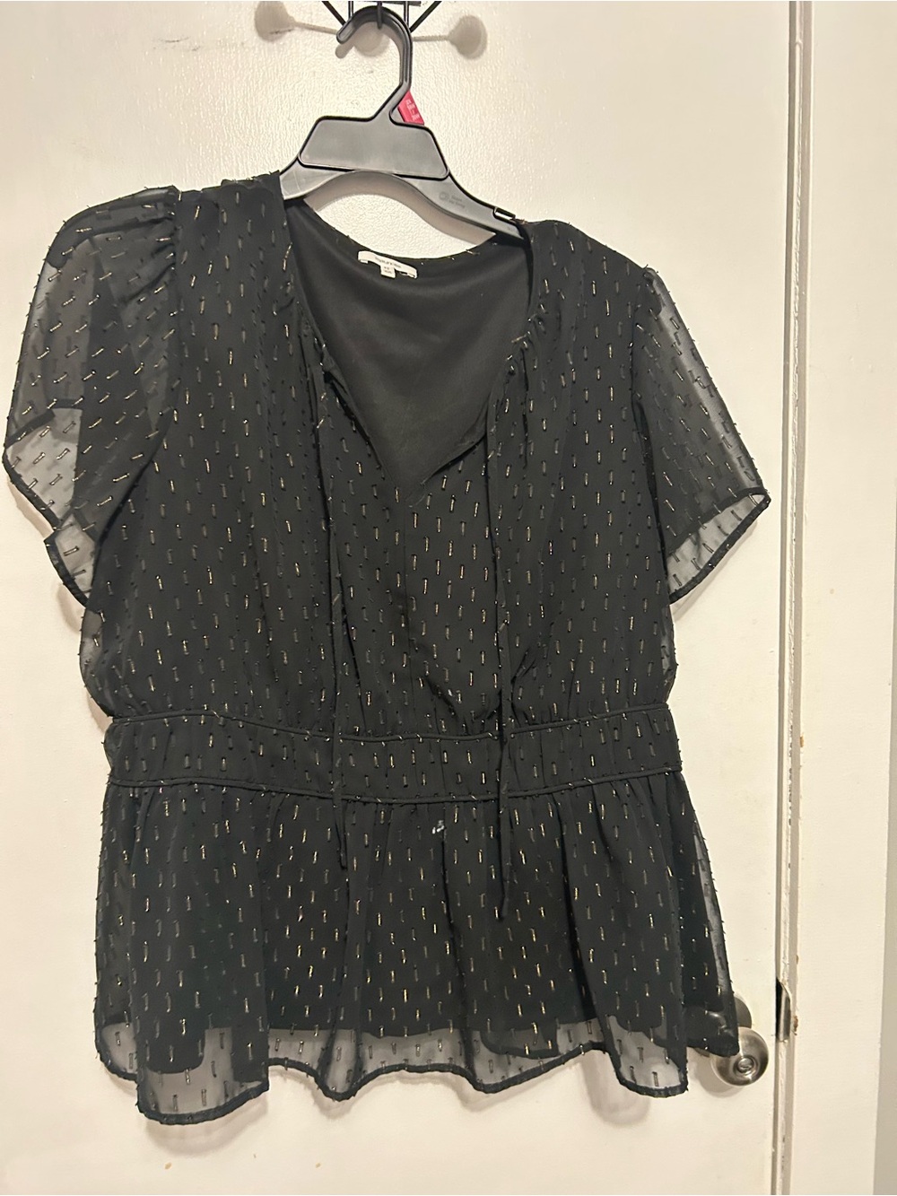 Maurices Black Sheer Peplum Blouse with Gold Dotted Detail